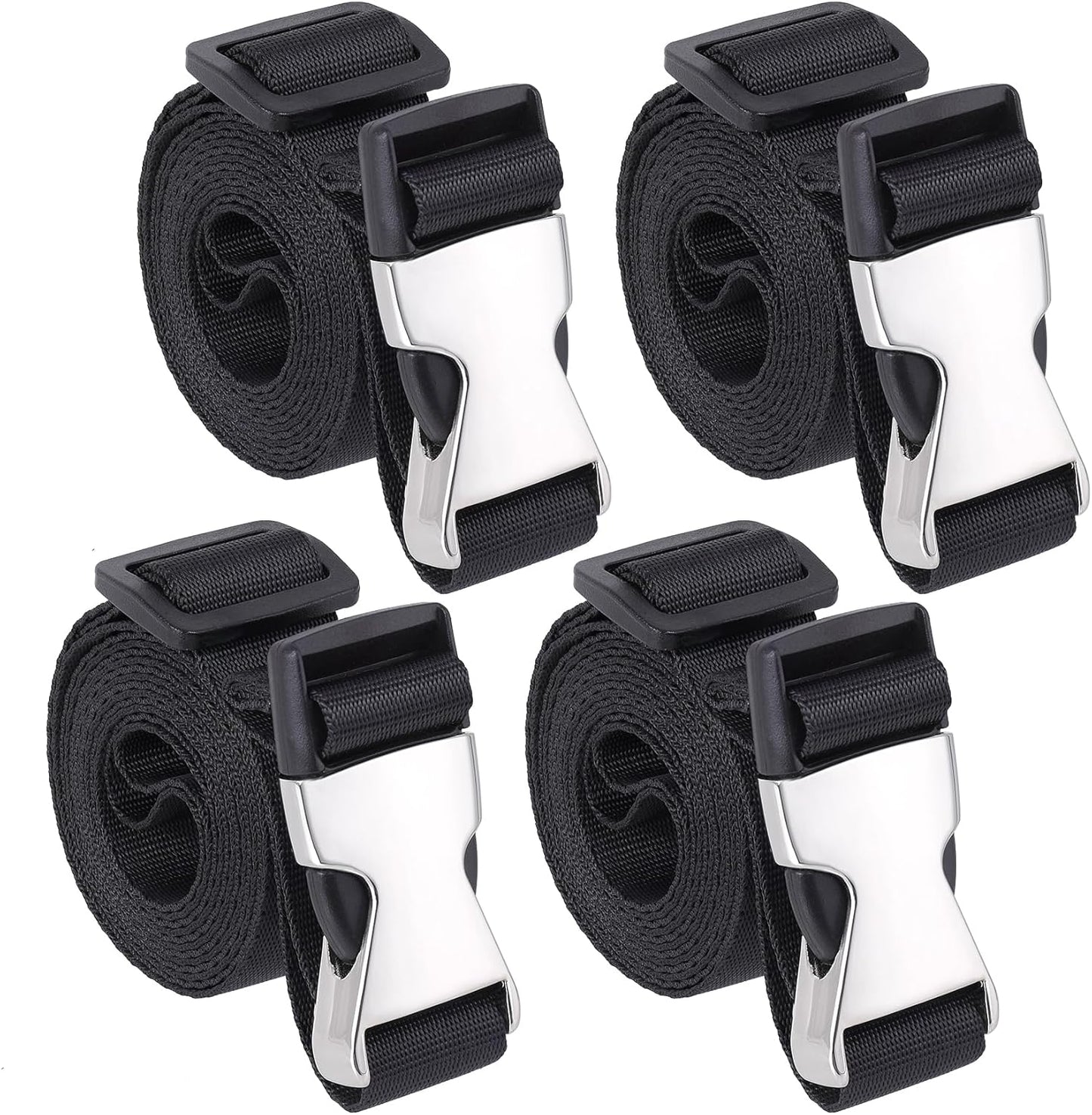 Buckle Straps with Metal Clips, Adjustable Nylon Straps with Buckles, Black 4 Pack (Black-Metal Buckle, 6’x1)
