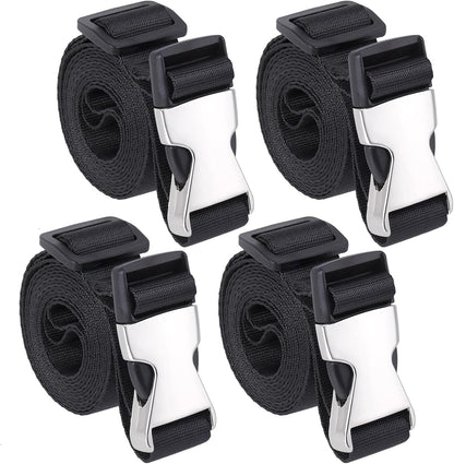 Buckle Straps with Metal Clips, Adjustable Nylon Straps with Buckles, Black 4 Pack (Black-Metal Buckle, 6’x1)