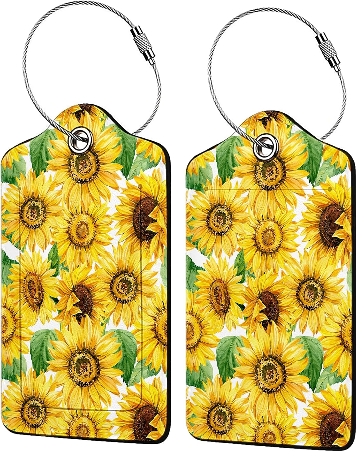 Blooming Sunflowers 2 Pcs Luggage Tags,Privacy Cover ID Label with Stainless Steel Loop and Address Card for Travel Bag Suitcase