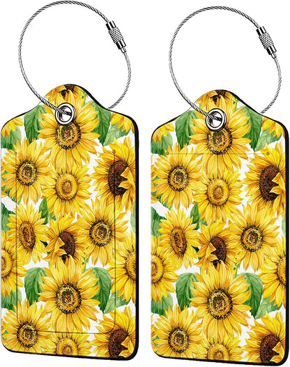 Blooming Sunflowers 2 Pcs Luggage Tags,Privacy Cover ID Label with Stainless Steel Loop and Address Card for Travel Bag Suitcase