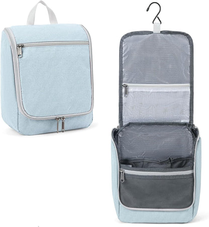 Della Gao Travel Toiletry Bag, Hanging Toiletry Bag for Men and Women, Water-resistant Makeup Bag Cosmetic Toiletries Organizer, Bathroom Bag, Sturdy Nylon, Light Blue
