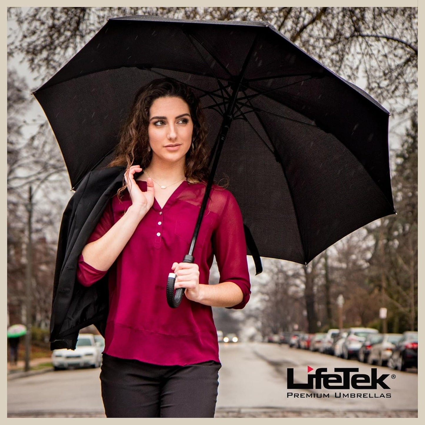 LifeTek Premium Travel Umbrella - Windproof & Compact for Men & Women, Automatic Open Close, Fits in Purse Laptop Bag or Backpack, Strong Frame for Heavy Rain & Sun UV Protection