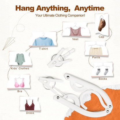 HOUSE DAY Foldable Travel Hangers 20 Pack w/10 Clips, Cruise Essentials 2025, Portable Hangers Collapsible Hanger Plastic, Travel Must Haves for Suitcase, Hotel, RV, Road Trip, Flying, Camping-White