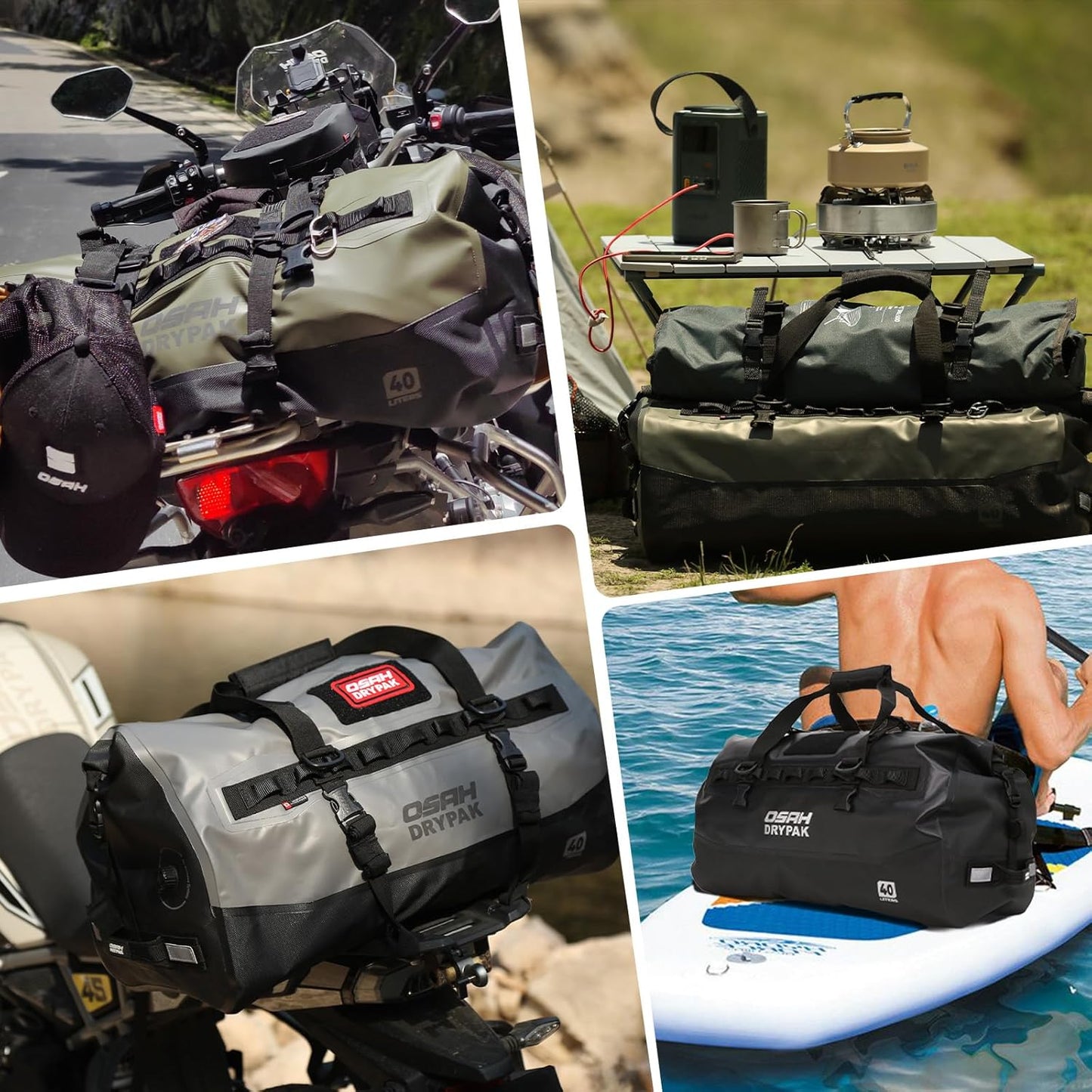 Waterproof Duffel Bag - Motorcycle Dry Bag 40L Tail Bag with Large Storage Space, Waterproof Duffle Bags with Outer Mesh Zipper Pocket for Camping, Kayaking, Fishing & Traveling-Black