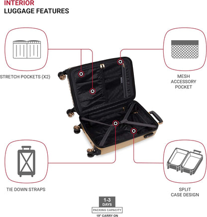 SwissGear 7272 Energie Expandable Hardside Luggage with Spinner Wheels and TSA Lock, Gold, Carry-On 19-Inch