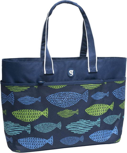 geckobrands Oversized Beach Tote – Large and Stylish Beach Bag with 4 Exterior Pockets and Zippered Internal Compartment