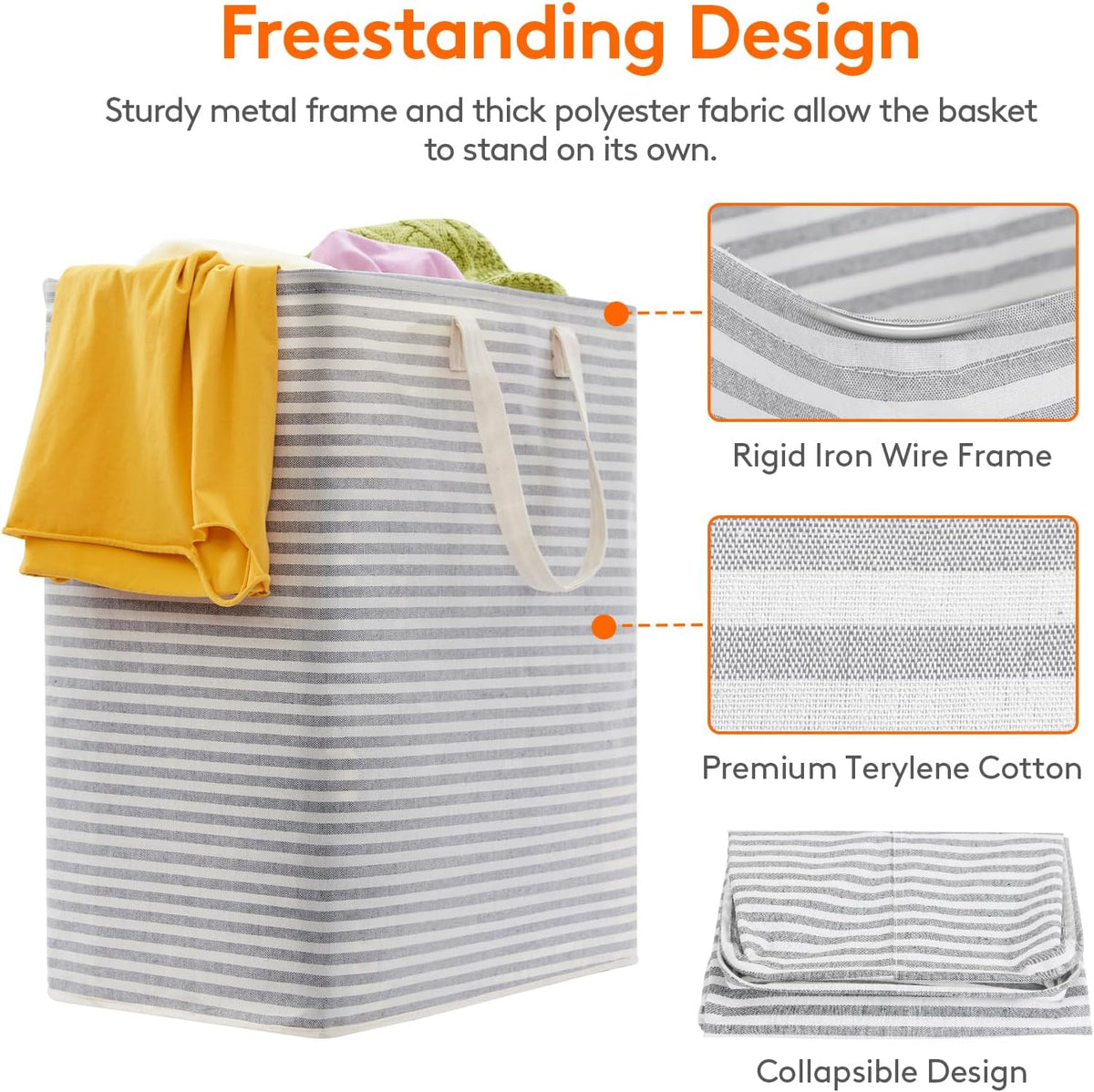 Lifewit 2 Pack Laundry Hamper Large Collapsible Laundry Basket, Freestanding Waterproof Cloth Hamper with Easy Carry Handles in Laundry Room Bedroom Bathroom Dorm for Adult, Grey&Blue, 2 x 100L