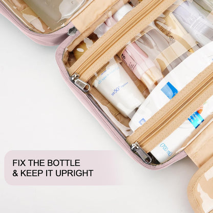 Travel Hanging Toiletry Bag for Women, with Jewelry Organizer Compartment, Medium Waterproof Hanging Makeup Accessories, Cosmetic Essentials, Toiletries Dopp Kit Set with Trolley Belt, Baby Pink