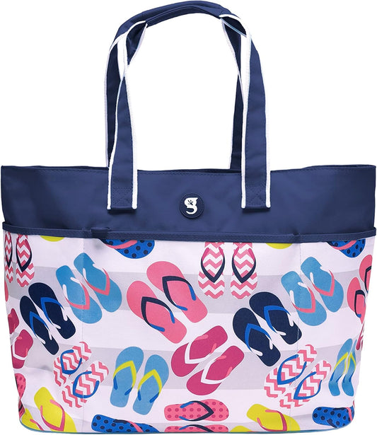 geckobrands Oversized Beach Tote – Large and Stylish Beach Bag with 4 Exterior Pockets and Zippered Internal Compartment
