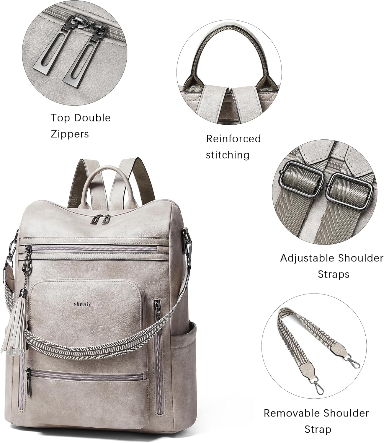 Shrrie Vegan Leather Laptop Backpack for Women 15.6 inch Work Backpack Fashion Travel Backpack Purse for Business College