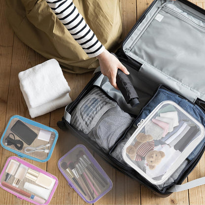 4PCS Clear Hard Zipper Case - Portable Organizer Pouches, Waterproof Plastic Cosmetic Bag,Travel Organizer Box for Cable, Make up Tools and Toiletries