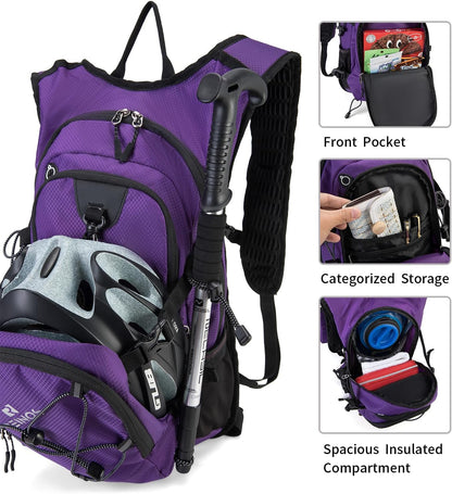 Hydration Backpack Pack with 2L Water Bladder 18L Hiking Backpack Women Men Lightweight Hydropack Insulated Daypack for Biking, Running, Festival