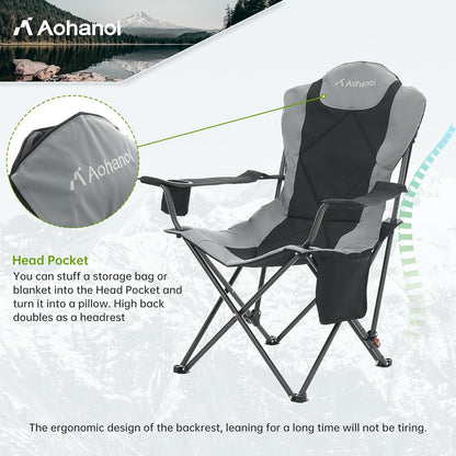 Camping Chairs, Portable 2 Pack Camp Chairs for Heavy People with Adjustable Angled Backrest, Outdoor Folding Camping Chairs for Outside Supports up to 350lbs, Carry Bag Included