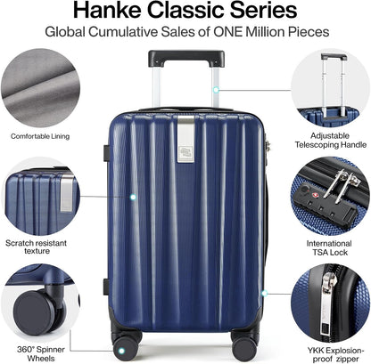 Hanke Luggage Sets 3 piece Carry On Luggage with Wheels PC Hard Shell Suitcases Lightweight Checked Travel Luggage Large Travel Suitcase Woman Men 20/24/29 Inch(Dark Blue)