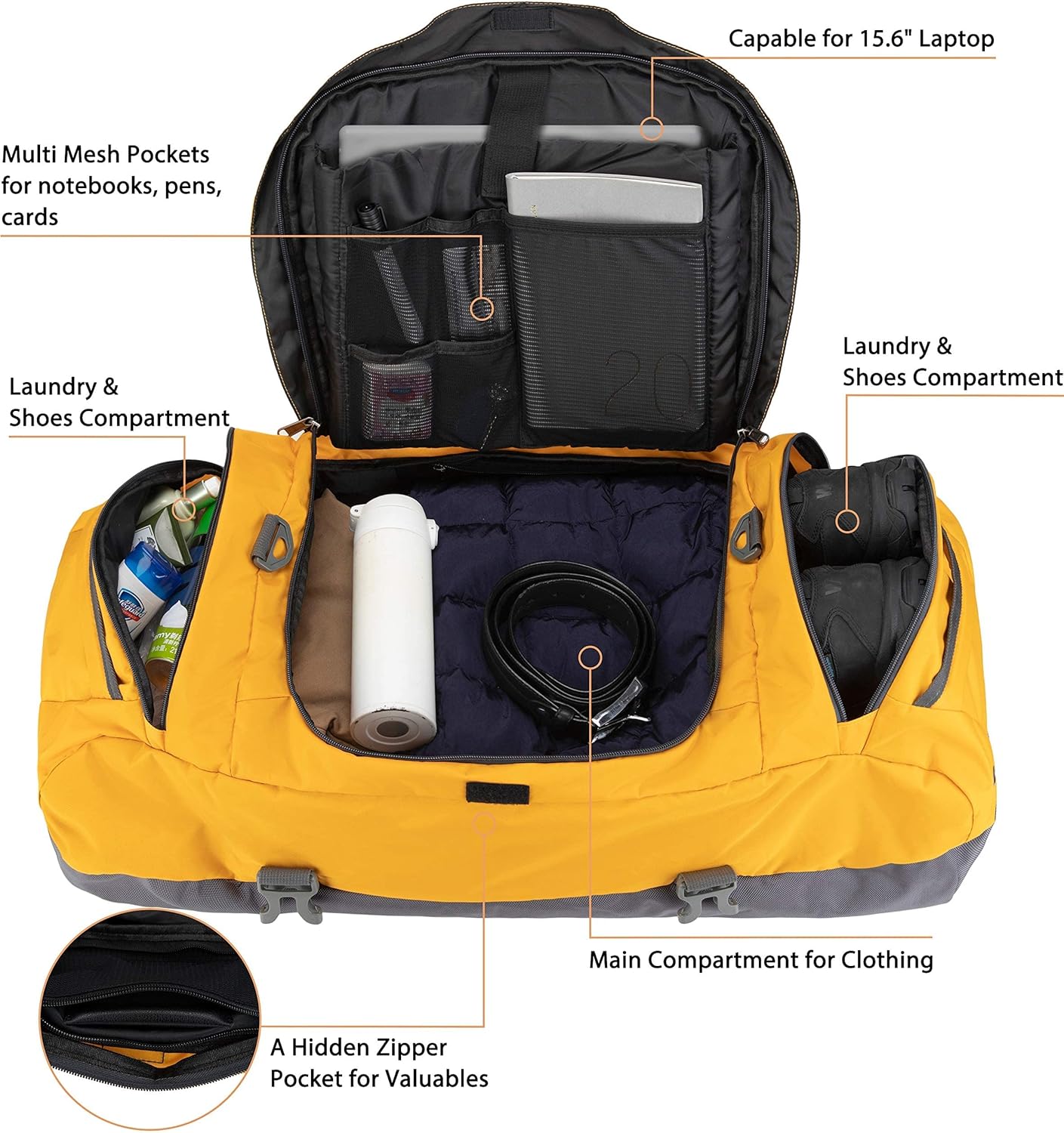 Ubon Large Duffel Bag Weekender Bags with Shoe Compartments 4-Way Sports Gym Backpack with Padded Straps Camping Traveling Duffle Bag