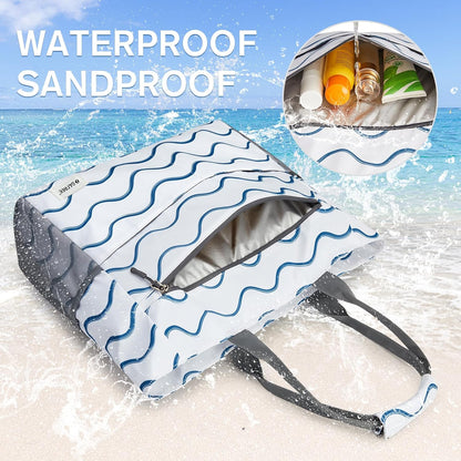 G4Free Beach Bag, Waterproof Sandproof Beach Tote Bag, Large Capacity Foldable for Women