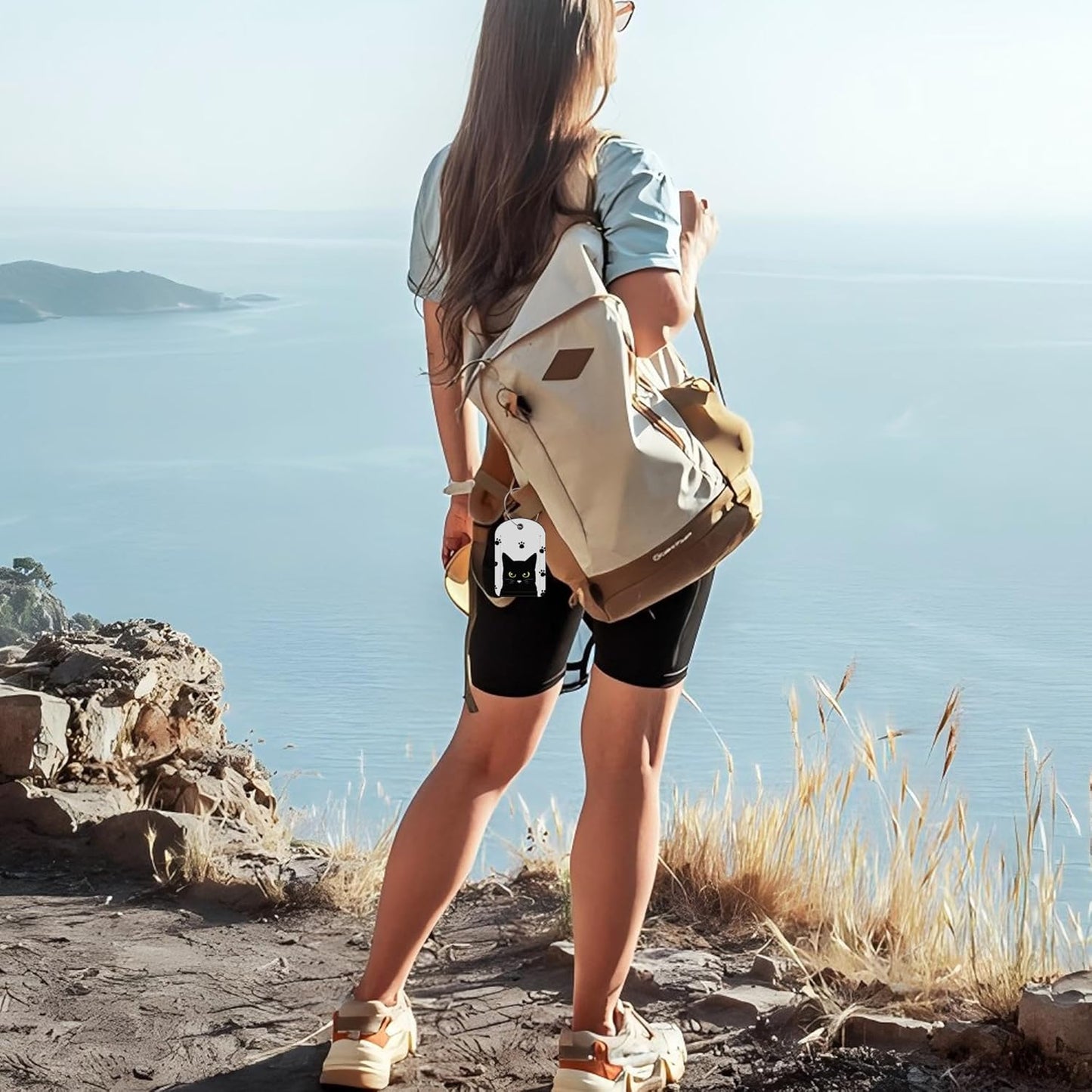 Cute Black Cat Luggage Tag for Suitcase Set of 2 PU Leather Cute Luggage Tags with Stainless Metal Loop ID Label Privacy Flap Suitcase Tags for Women and Men Travel