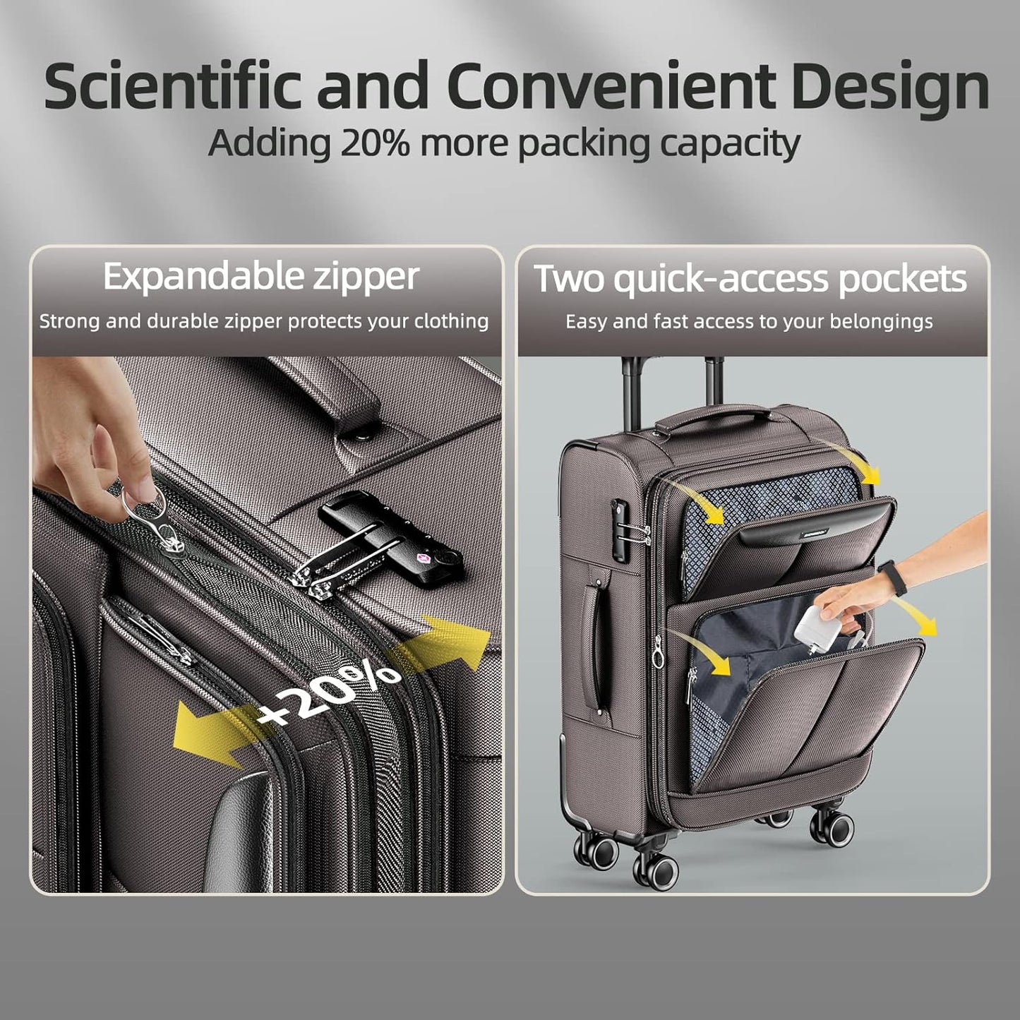 SHOWKOO Luggage Sets 3 Piece Softside Expandable Lightweight Durable Suitcase Sets Double Spinner Wheels TSA Lock Light Coffee (20in/24in/28in)