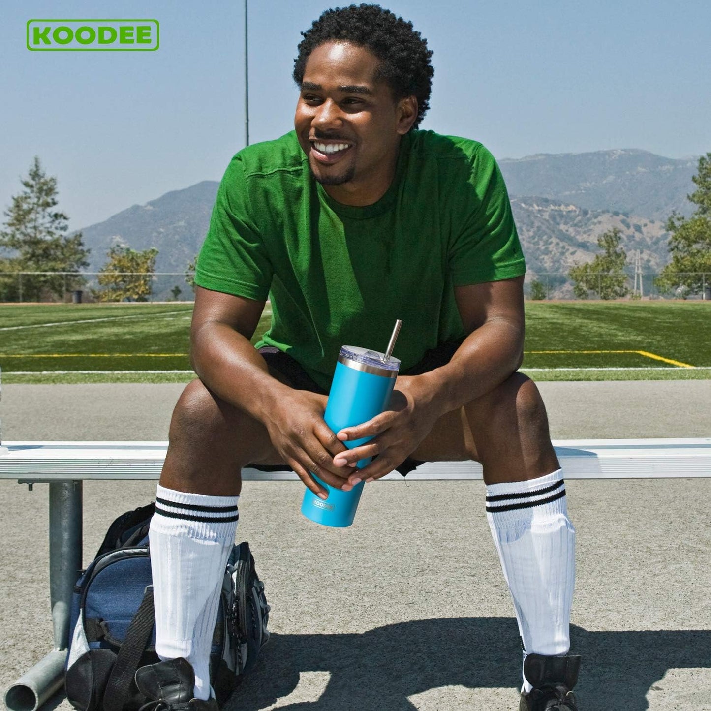 koodee 20 oz Stainless Steel Skinny Tumblers (4 Pack) Double Wall Insulated Water Tumbler Cup with Straw, Lids and Straw Brushes (Baby blue/White/Pink/Sky Blue)