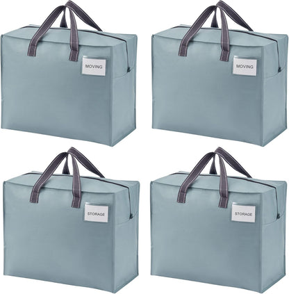 VENO 4 Pack Heavy Duty Moving Bags, Storage Bags, Packing Supplies, Top Zipper, Storage Totes for Camping, Clothes, Bedding, Comforters, Pillows (13 Gallon Light Blue, 4 Pack)