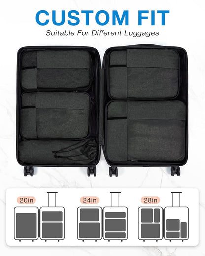 BAGSMART Compression Packing Cubes for Travel, 6 Set Packing Cubes for Carry on Suitcases, Compression Travel Cubes & Suitcase Organizer for Packing with Shoe Bag Black