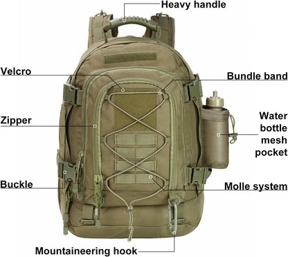 Large Tactical Backpack for Men Military Backpack with DIY System for Travel, Work,Camping,Hunting,Hiking,Sports (GREEN)