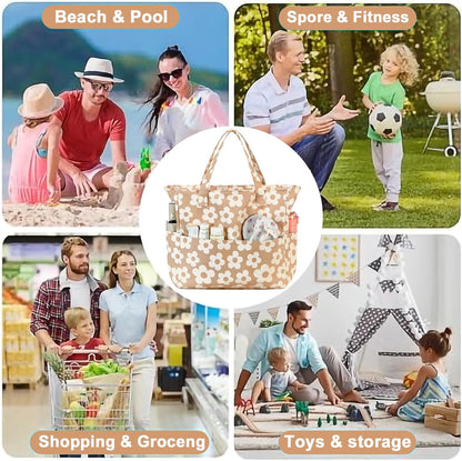 CAMTOP Waterproof Beach Tote Bag for Women Girls with Zipper Foldable Sandproof Pool Swim Bag Travel Carry On Gym