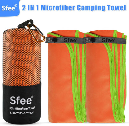 Sfee 2 Pack Microfiber Travel Towel, Quick Dry Towel Camping Towel Beach Towel Super Absorbent Compact Lightweight Sports Gym Towels Set for Beach, Gym, Hiking, Pool, Backpacking, Bath, Yoga