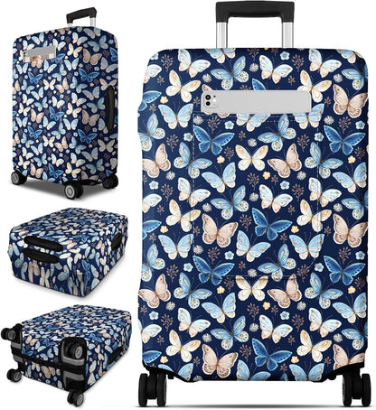 Slohif Luggage Cover for Suitcase Tsa Approved Protector - Luggage Sleeve Large Suit Case Cover Travel Stretch Baggage Case Protective Washable Fit 21-23 Inch Blue Butterfly S