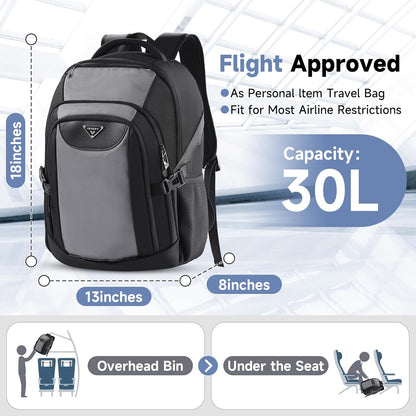 Laptop Backpack for Men Women, Anti-Theft Work Business Daypacks Fit 17 Inch Computer, 30L Personal Item Travel Backpack, Airline Approved, Water-Resistant College School Bookbag for Weekender