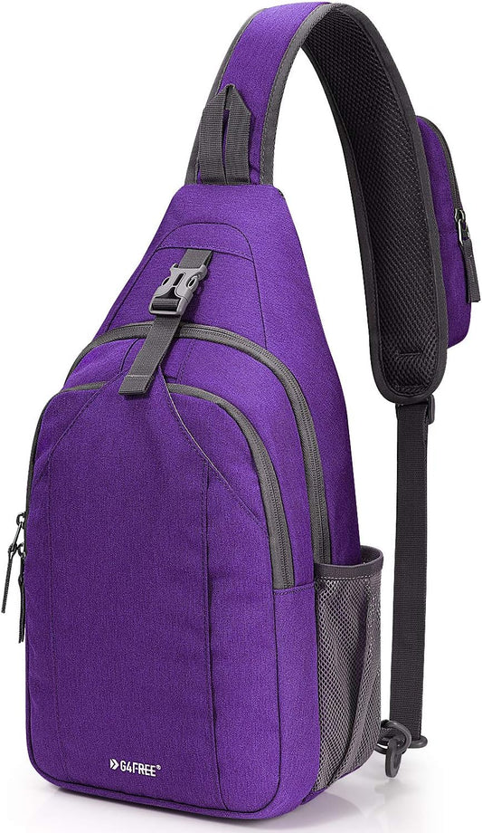G4Free Sling Bag RFID Blocking Sling Backpack Crossbody Chest Bag Daypack for Hiking Travel(Purple)