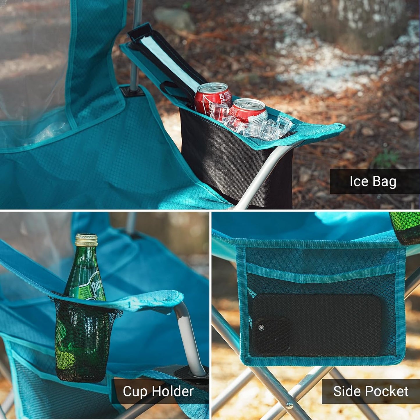 Camping Folding Chair Outdoor Lawn Portable Lightweight Camp Folding Chairs for Adult Outside with Cup Holder, Cooler Pouch & Side Pocket for Camping, Beach, Fishing, Sports or Tailgating Events