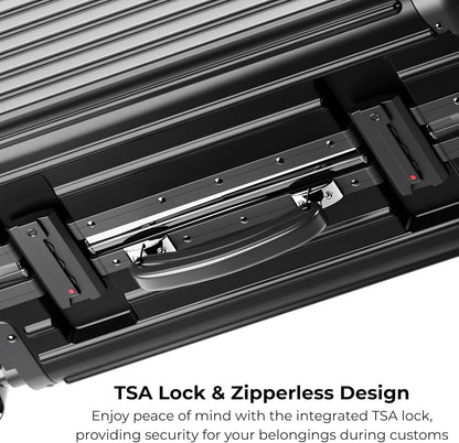 KARGO 20 Inch Carry-On Luggage - Polycarbonate Hard Shell Suitcase with Aluminum Corners, Smooth-Rolling Wheels, Leather Handle, Aluminum Frame Luggage, Zipperless TSA Lock (Black, 20 Inch Carry-On)