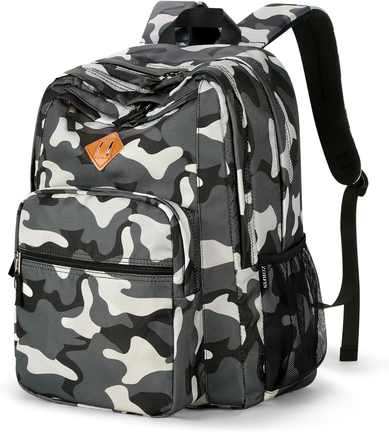 ZORFIN 26L Backpack for College, and Travel: Water Resistant Bookbag - Camo Black