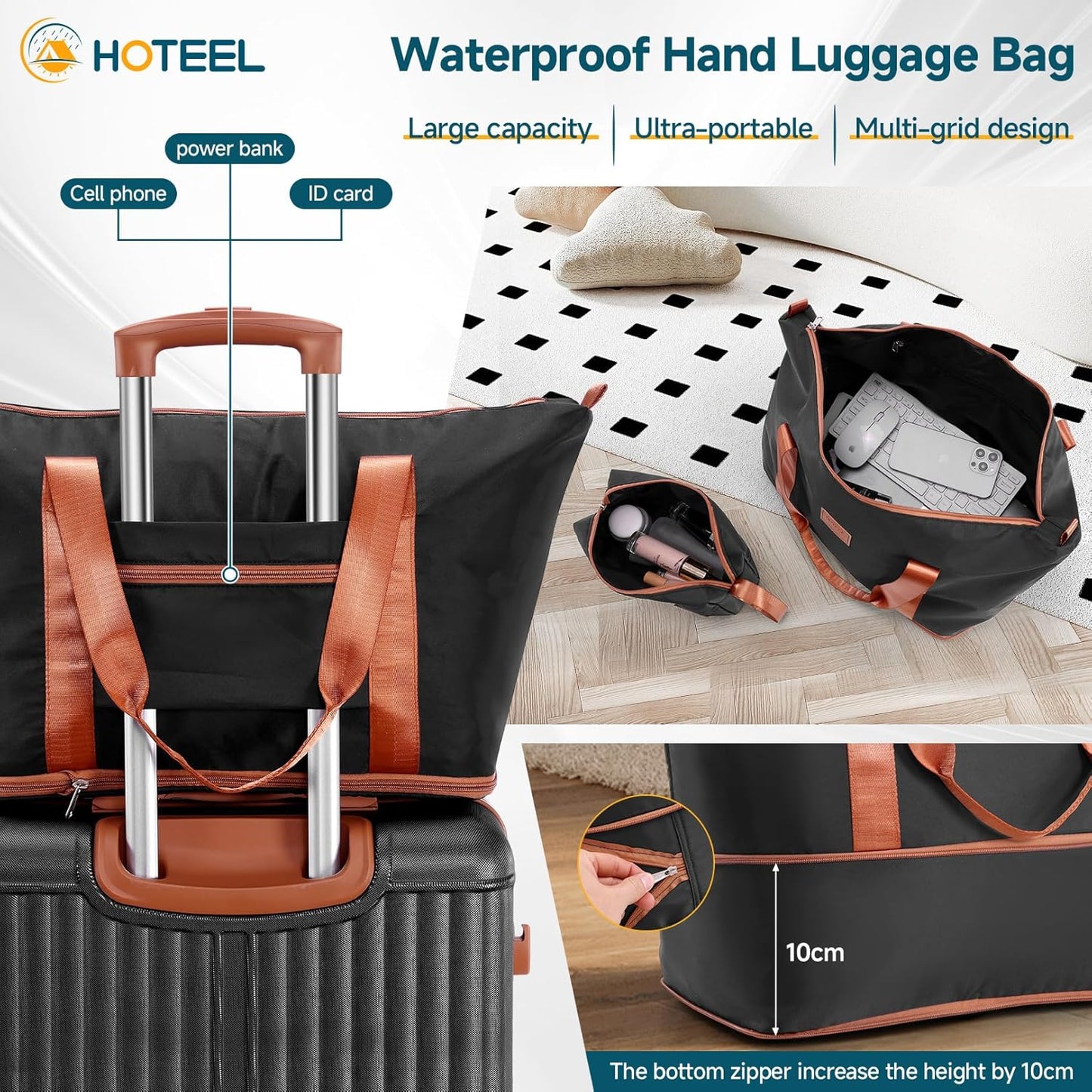 Hoteel Luggage 6-piece Set, 360° Universal Suitcases with Wheels Hard Shell Suitcase with TSA Lock, Including Waterproof Luggage Bag, Travel Maletas for Men and Women,Black(16/20/24/28Inch)