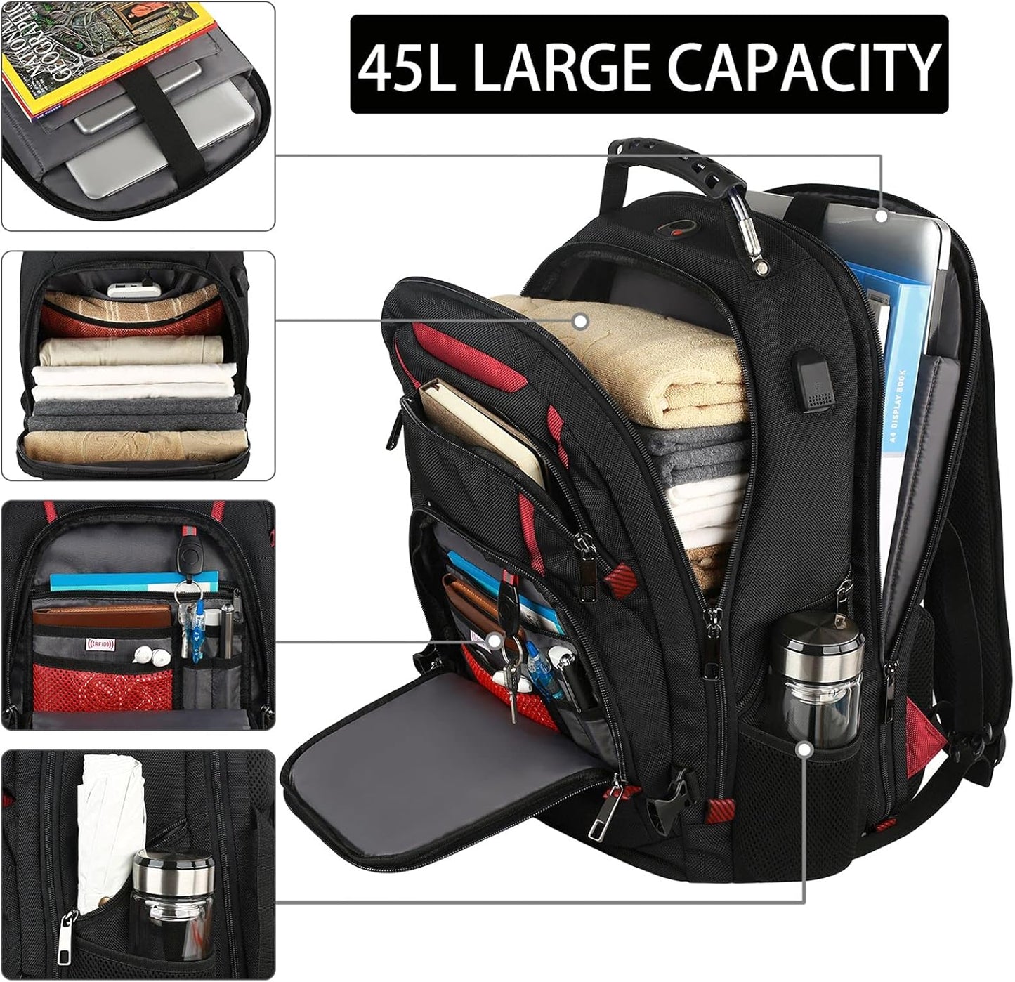 17.3 Laptop Backpack, Extra Large Travel laptop Backpack with Rain Cover, TSA Friendly Flight Approved with RFID Anti Theft Pocket and USB Charger Port, Water Resistant College Bag for Men and Women