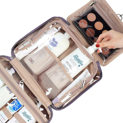 NISHEL Travel Toiletry Bag for Women Large Capacity, Makeup Essentials Organizer, Hanging Case for Accessories, Cosmetics, Purple