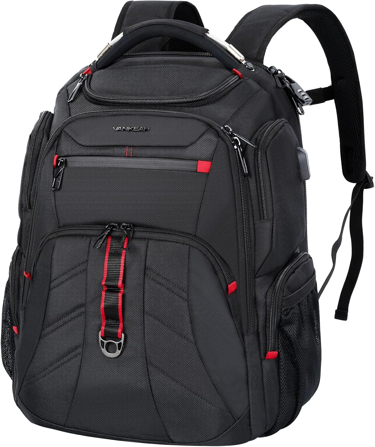 VANKEAN Travel Laptop Backpack 17.3 Inch TSA Friendly, Water-Repellent Anti Theft XL Computer Backpack with RFID Pockets College Backpacks with USB Port for Men Women Business Work Bag, Black