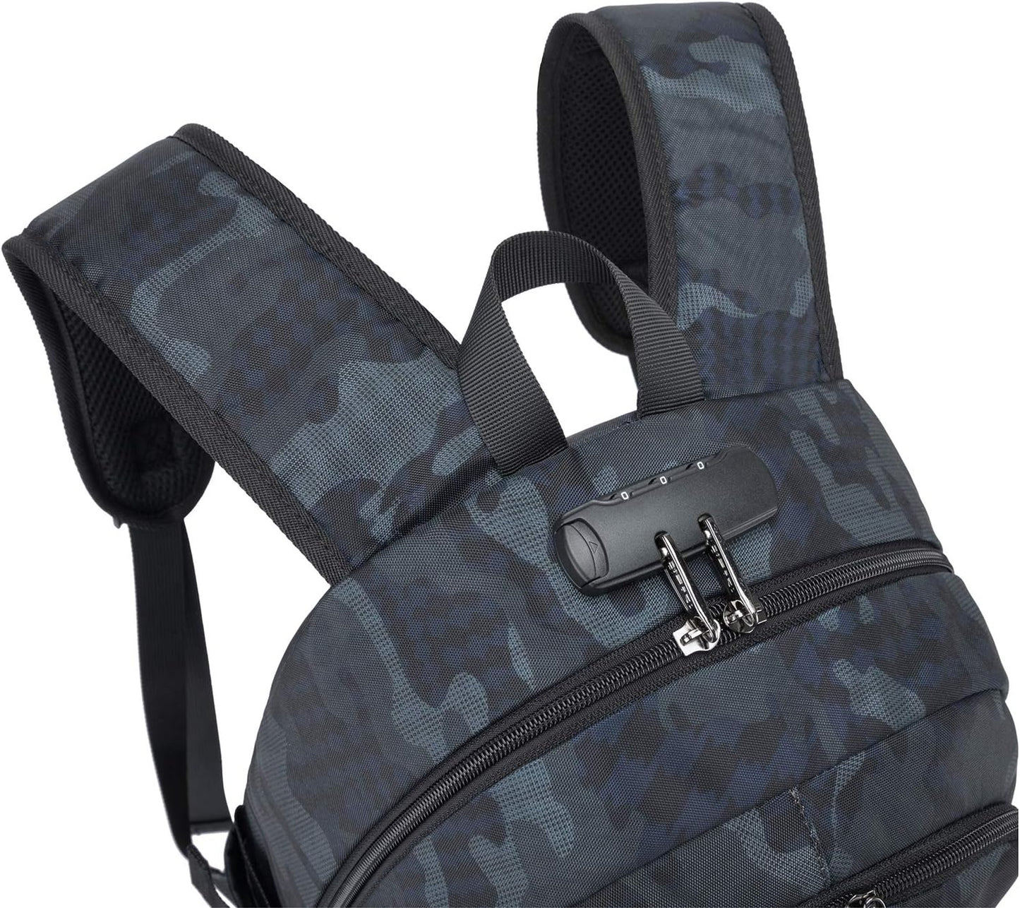 Tzowla Business Laptop Backpack Water Resistant Anti-Theft Backpack with USB Charging Port and Lock 15.6 Inch Computer Backpacks for Women Men, Casual Hiking Travel Daypack (Navy Blue Camo)