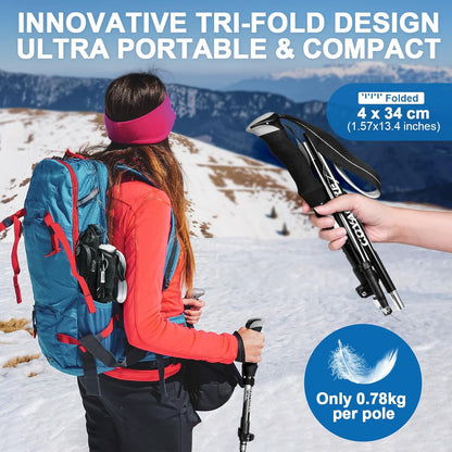 Covacure Hiking Poles Collapsible Trekking Poles - Aluminum Alloy 7075 Walking Sticks for Hiking with Telescopic & Foldable Tri-fold Design Hiking Gear for Women Men, Hiking, Camping, Climbing