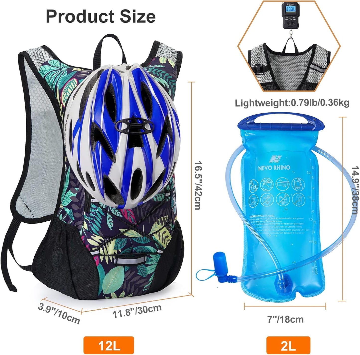Lightweight Hydration Backpack, Running Backpack with 2L Water Bladder, Hydro Water Daypack for Cycling Hiking Rave for Men Women