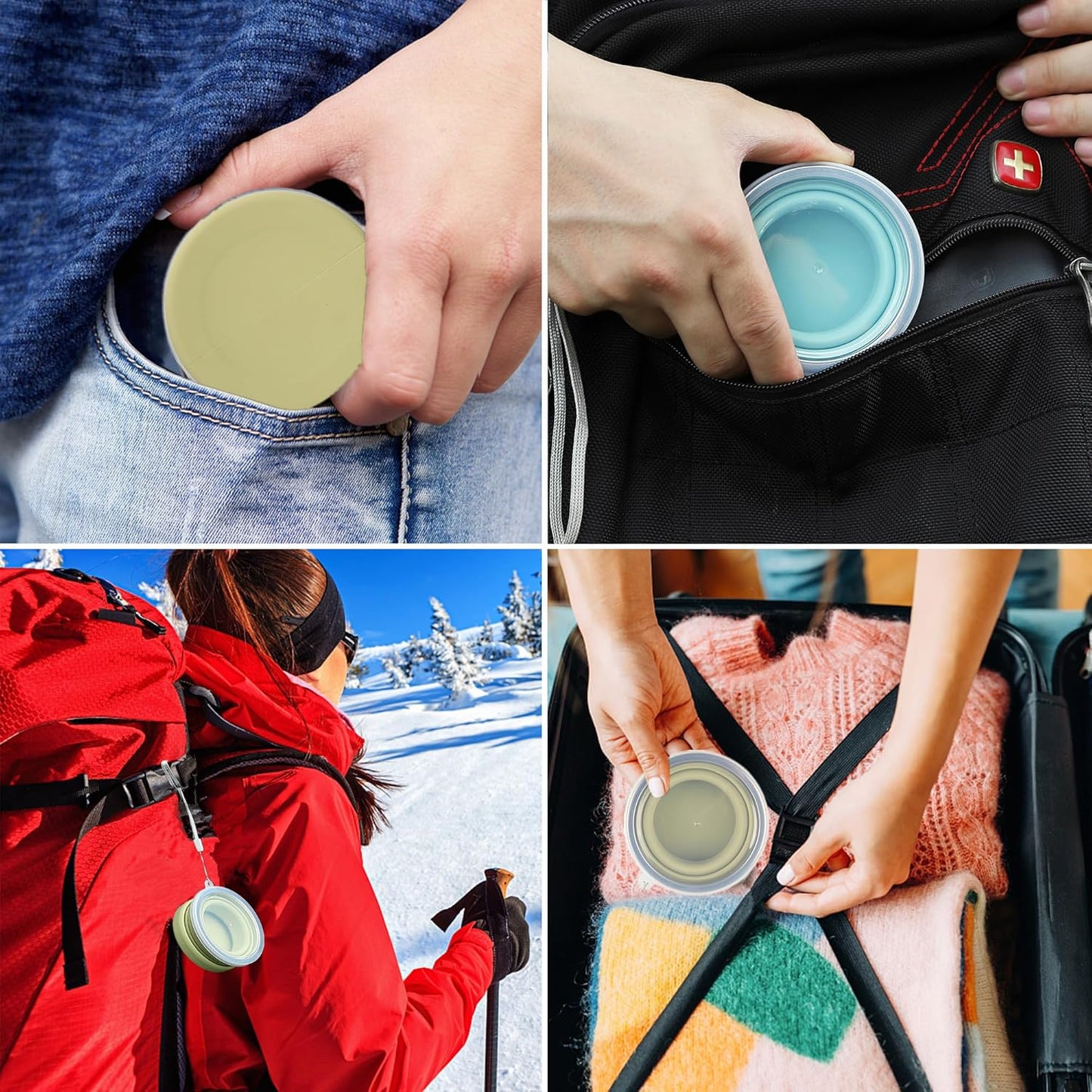 IYYI Collapsible Travel Cup, 10.5 OZ Foldable Cup with Lid, Silicone Folding Cups for Camping, Hiking, Outdoors, Travel, Portable Camping Mug (Pink+Gray)