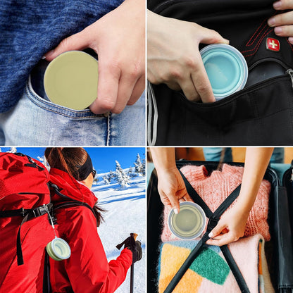 IYYI Collapsible Travel Cup, 10.5 OZ Foldable Cup with Lid, Silicone Folding Cups for Camping, Hiking, Outdoors, Travel, Portable Camping Mug (Pink+Gray)