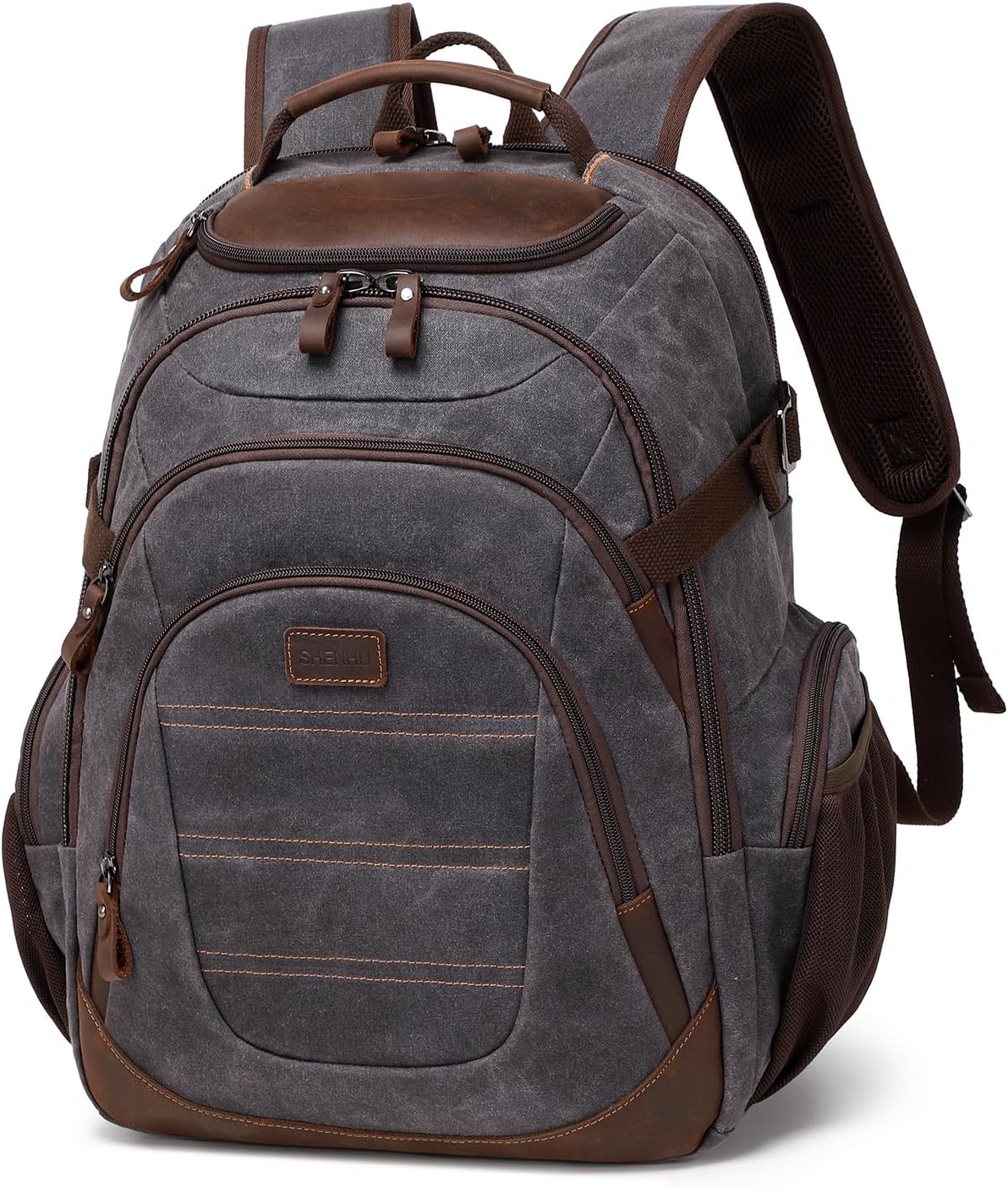 Travel Laptop Backpack 17.3 inch XL Computer Backpack for Men Waxed Canvas College Daypack Business Backpack Black Gray