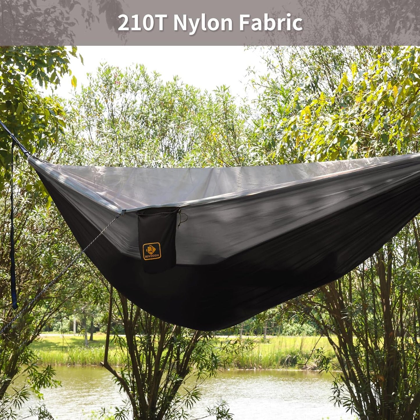 Camping Hammock, Portable Hammocks with Mosquito Net,Lightweight Nylon Parachute Hammock with 10ft Tree Straps,Camping Gear Must Haves for Travel Hiking Backpacking Beach Patio-Black&Grey