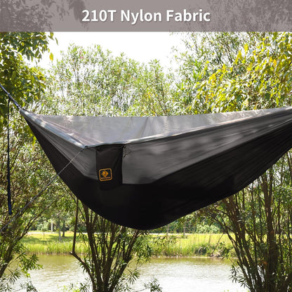 Camping Hammock, Portable Hammocks with Mosquito Net,Lightweight Nylon Parachute Hammock with 10ft Tree Straps,Camping Gear Must Haves for Travel Hiking Backpacking Beach Patio-Black&Grey