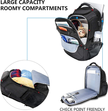 KROSER TSA Friendly Travel Laptop Backpack 17.3 inch XL Computer Backpack Water-Repellent College Daypack Business Backpack with RFID Pockets & USB Port for Men/Women-Black