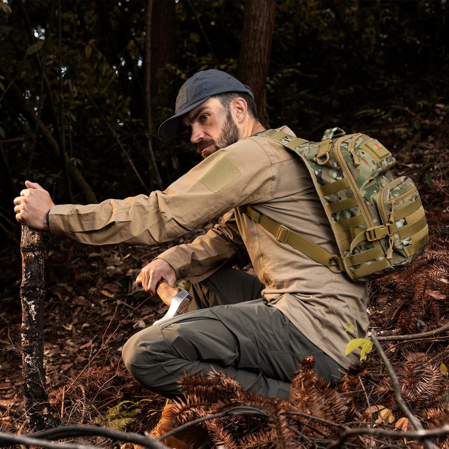 15L Tactical Crossbody Sling Bag | Everyday One Shoulder Backpack Fit 12 Inch Laptop, Molle, Daily Use, Travel, Hiking (Camo)