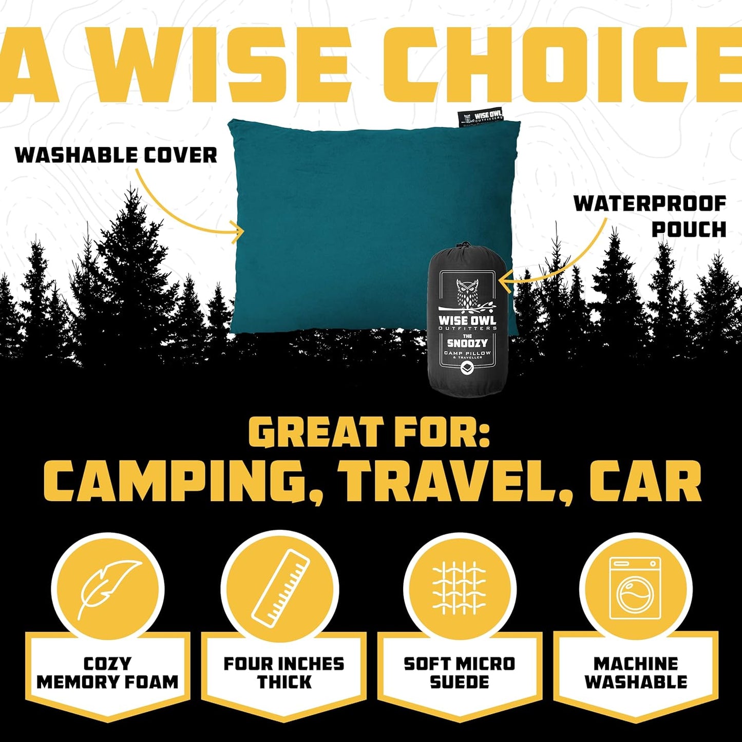 Wise Owl Outfitters Camping Pillow – Memory Foam Travel Pillow for Airplane Sleeping, Hiking, Backpacking & Outdoor Use - Small & Portable for Adults, Car, Camp & Tent