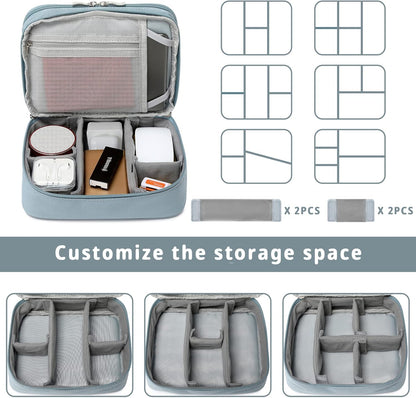 mygreen Electronics Travel Organizer, Watreproof Electronic Accessories Case Portable Double Layer Cable Storage Bag for Cord, Charger, Flash Drive, Phone, Ipad Mini, SD Card, Gifts for Him Grey Blue